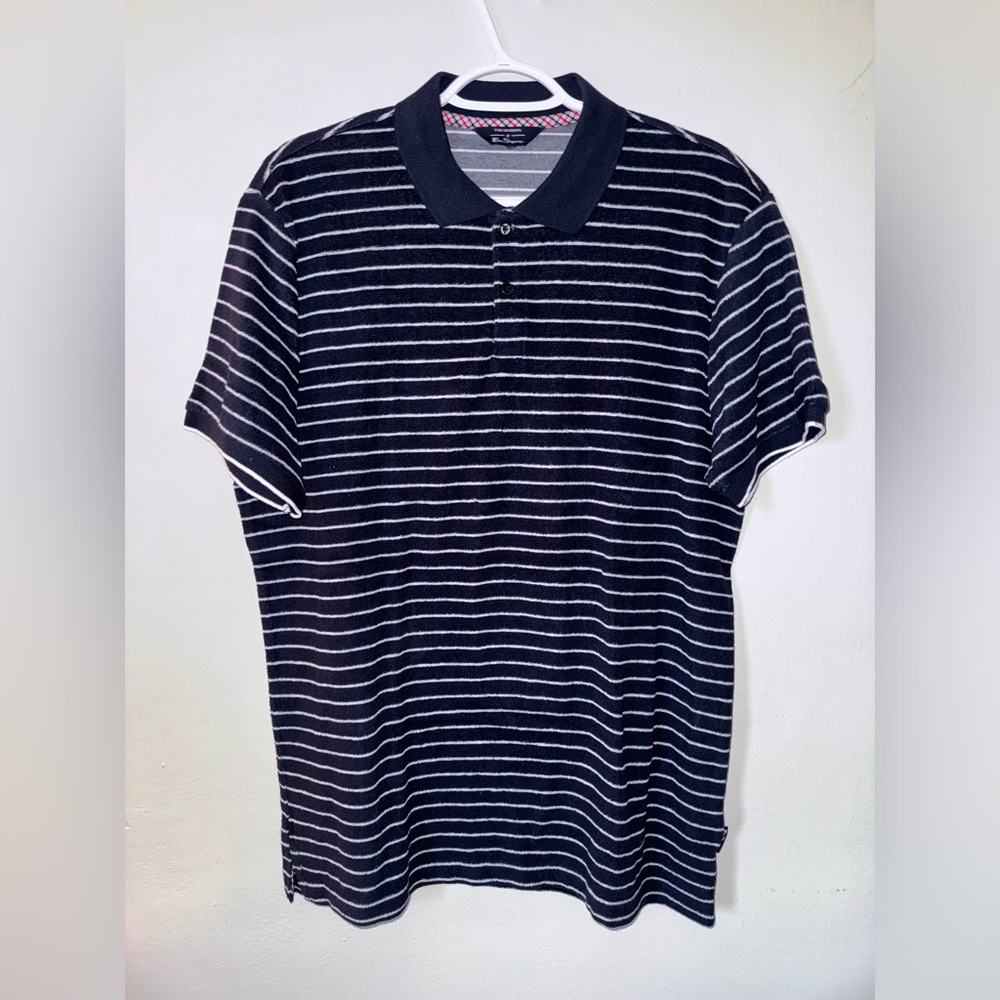 Ben Sherman Blue & White Striped Knit Polo